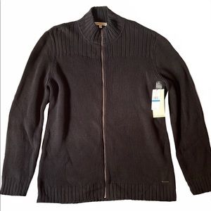 NWT Calvin Klein Jeans Black Sweater Cardigan Zip Up Mens XL Knitted Mock Neck